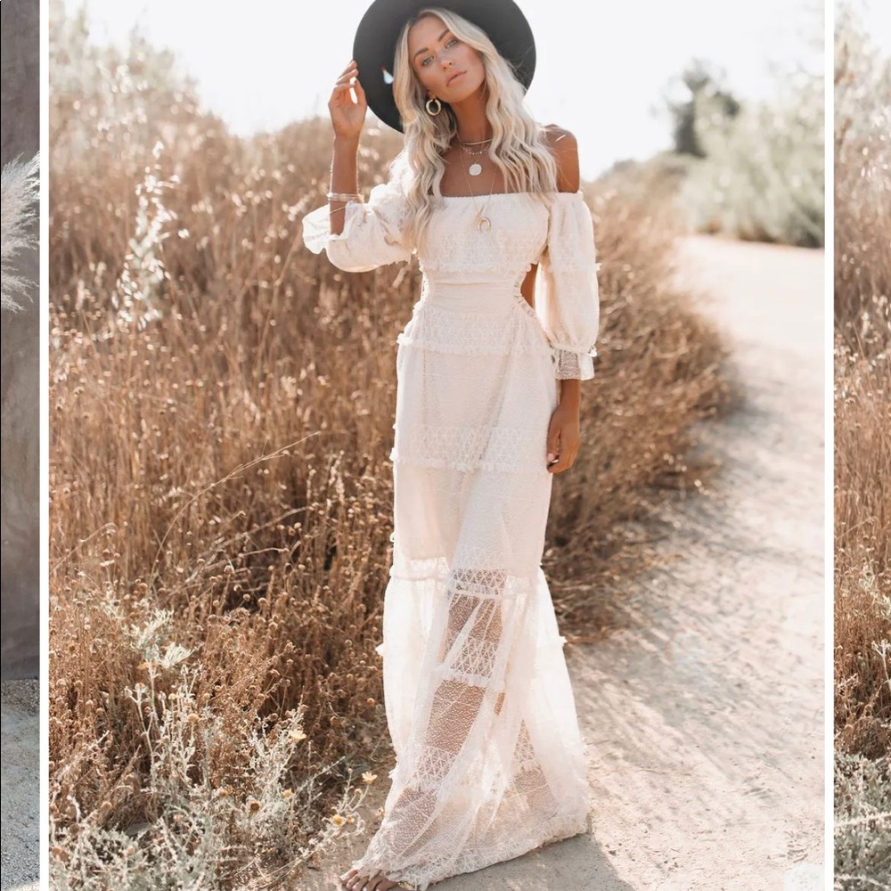 PORSHA OFF THE SHOULDER TIERED CUTOUT MAXI DRESS